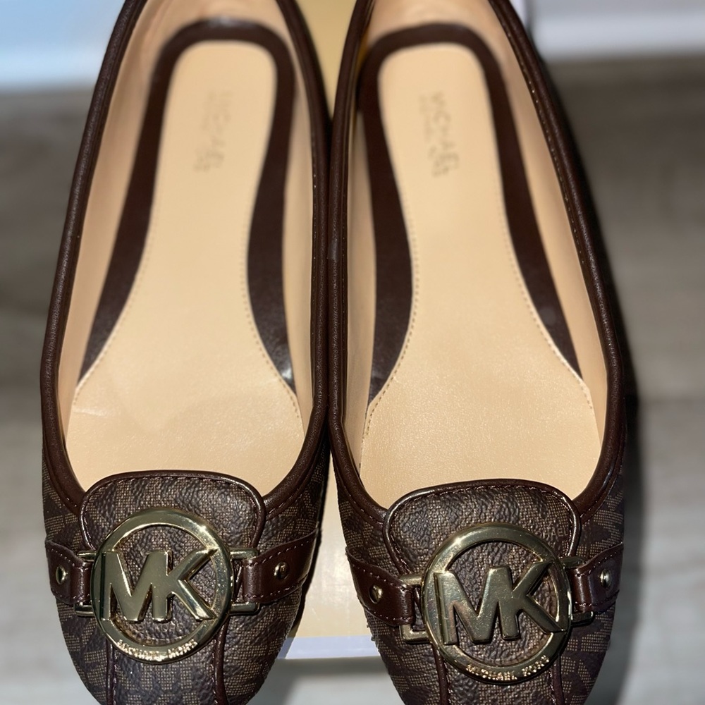Michael Kors Brown Fulton Moc Mini MK Logo Flats 6M